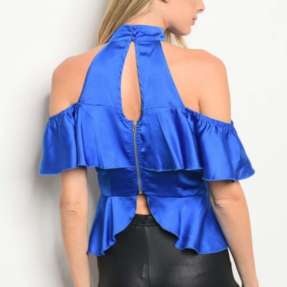 4/$20 Royal Blue Off Shoulder Ruffle Top - Picture 4 of 5